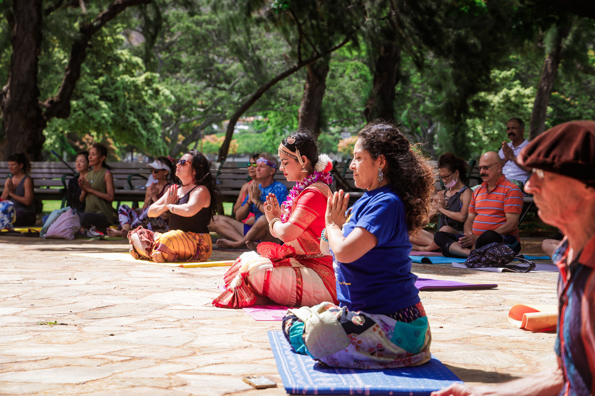 Participants meditating at Kapiolani Regional Park.