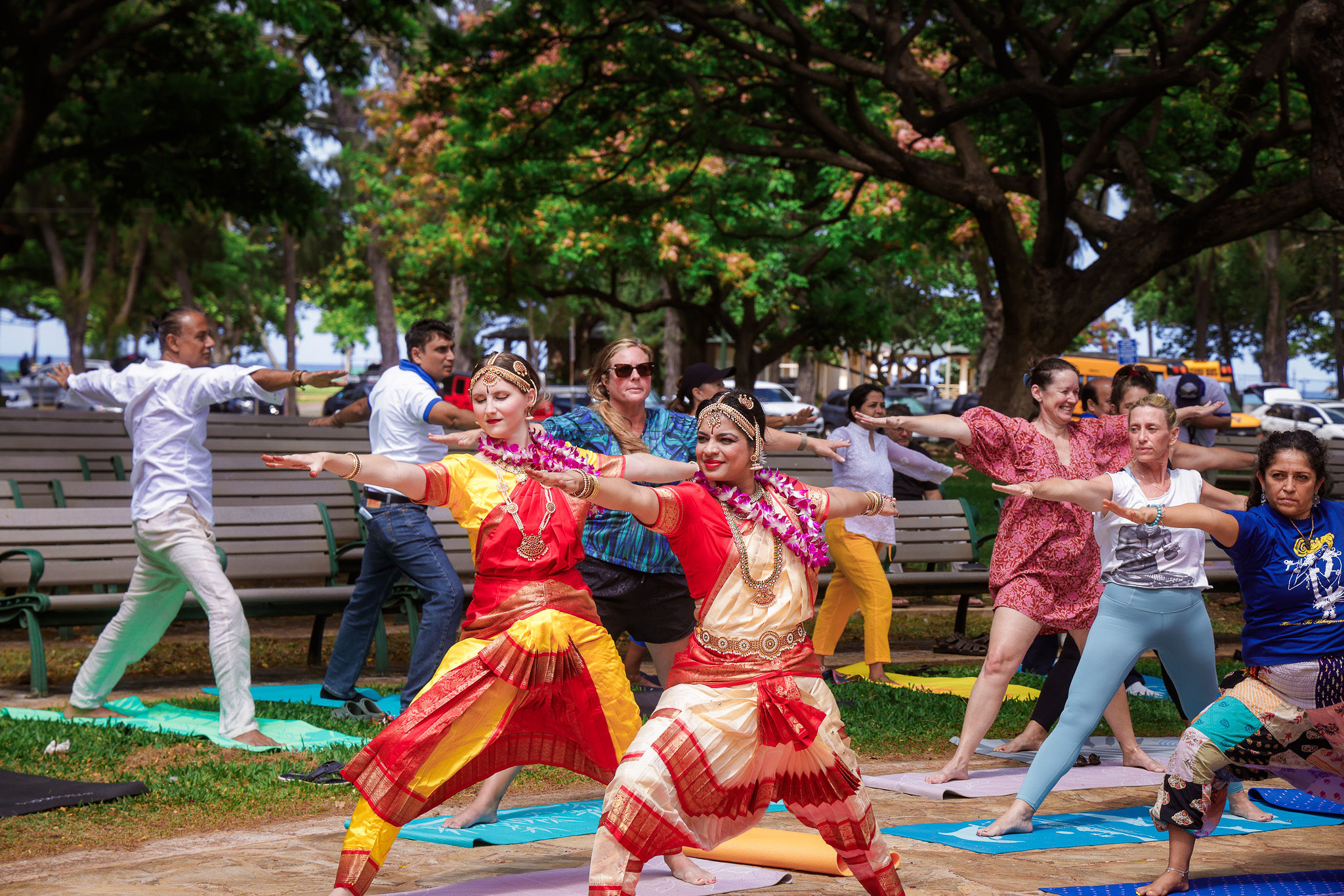 Warrior pose by the participants